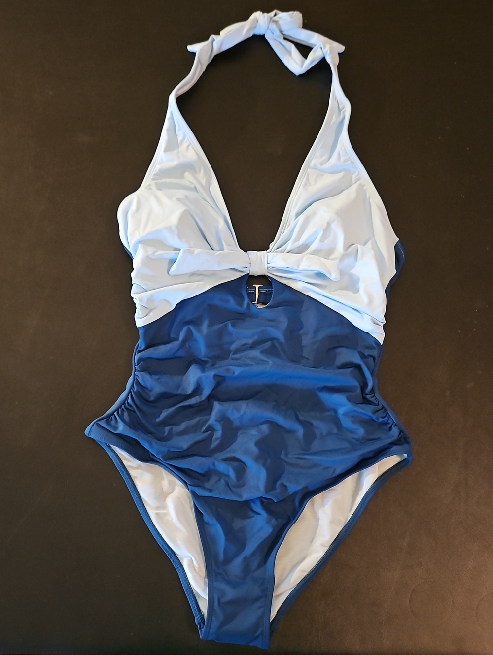Cupshe Light Blue and Navy One-Piece Swimsuit with Halter Tie